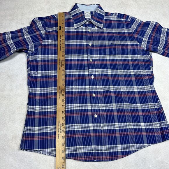 Brooks Brothers Men's L Regent Fit Non-Iron Blue Plaid Cotton Business Casual - Picture 8 of 12